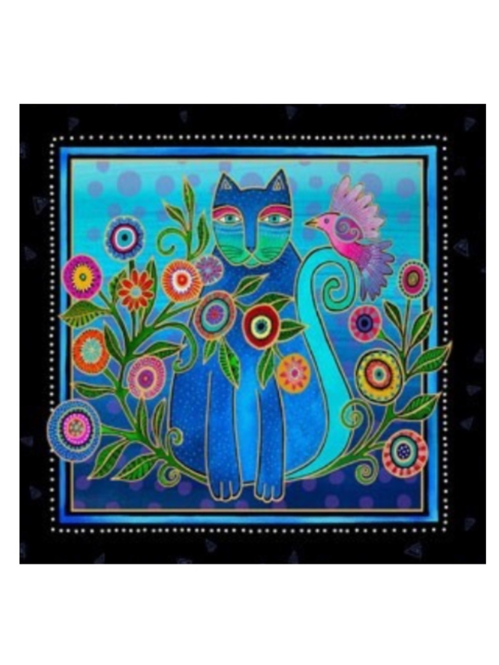 Laurel Burch Fantasticat Turquoise Cat Fabric Swatch